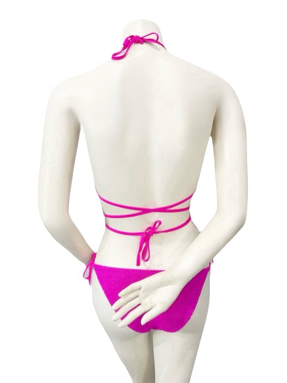 Calzedonia Corey Bikini Set Small Hot Pink Textured Wrap String - Picture 4 of 8